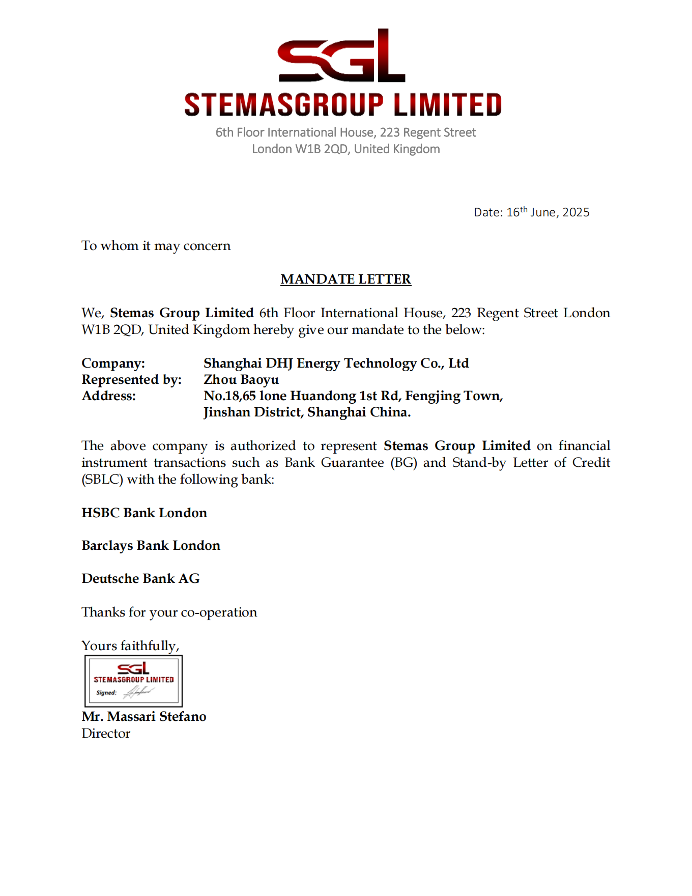 SBLC/BG BUSINESS CONSULTION CERTIFICATE